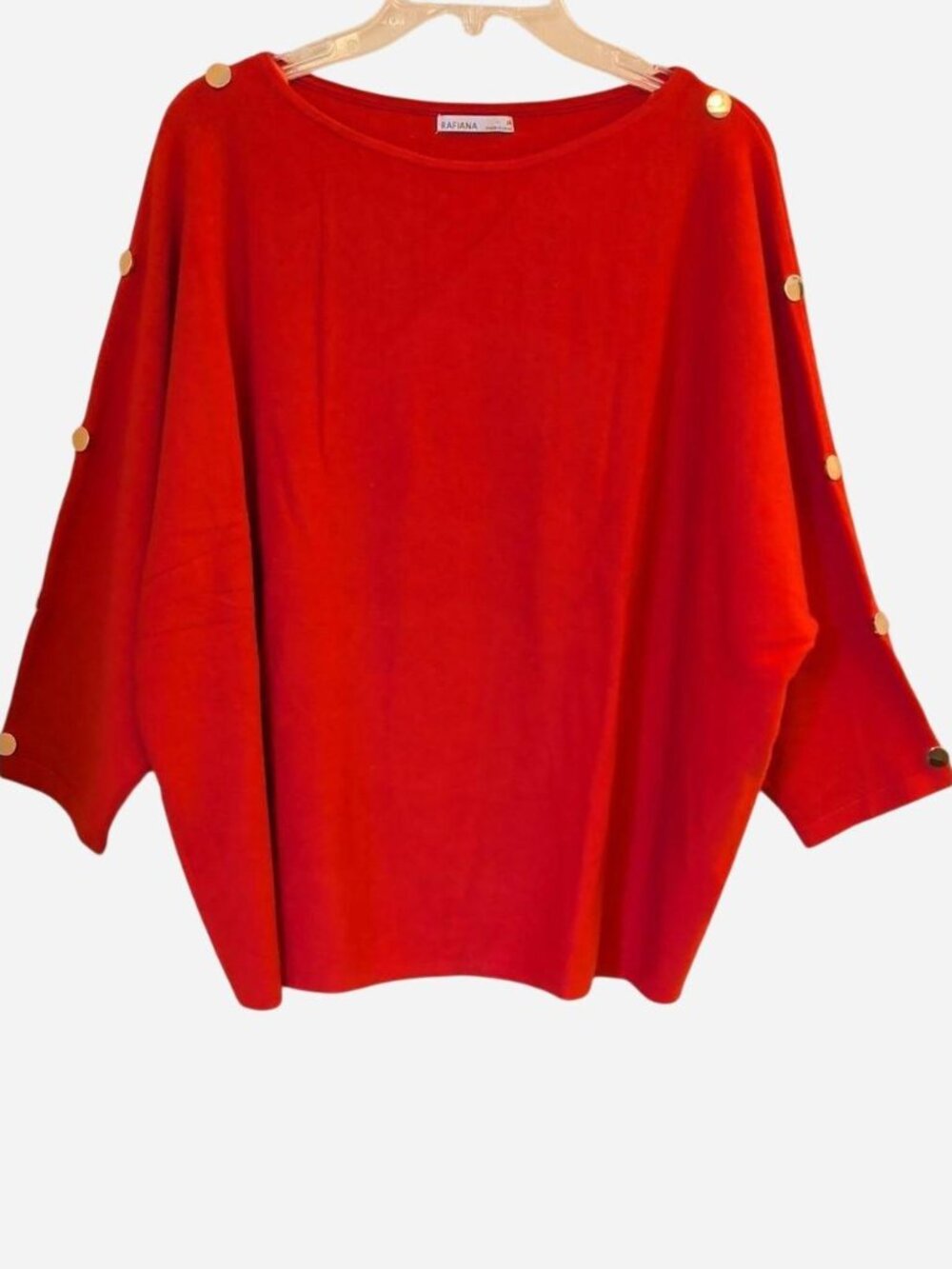 Rafiana Red Button-Trim Oversized Women’s Top Size 3X